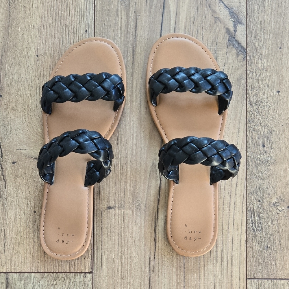 A New Day Black and Tan Braided Sandals